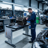 Garant Electric Height Adjust Workstations Garant Gridline  Z9E823, eluplan worktop, in use