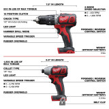 Specifications for the Milwaukee M18™ 1/2" Hammer Drill/Driver and the M18™ 1/4" Hex Impact Driver