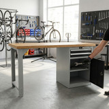 Workbench with drawer casing 24G, cupboard, height 850 mm, Bamboo worktop, 20×20G, Worktop length: 2000mm in use