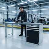 Workbench with drawer casing 24G, cupboard, height 850 mm, Eluplan worktop, 20×20G, Worktop length: 2000mm in use