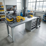 Garant Gridline Workbench with drawer casing 24G, height 850 mm, Eluplan worktop, 20×20G, Worktop length: 2000mm in use