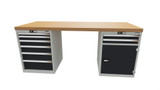 Workbench with 2 drawer casings 24G, 1 cupboard, height 850 mm, Beech Marine Ply worktop, 20×20G, Worktop length: 2000mm