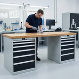 Workbench with 2 drawer casings 24G, height 850 mm, Bamboo worktop, 20×20G, Worktop length: 2000mm in use