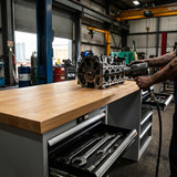 Workbench with 2 drawer casings 24G, height 850 mm, Beech Strips worktop, 20×20G, Worktop length: 2000mm in use
