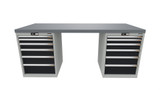 Workbench with 2 drawer casings 24G, height 850 mm, Eluplan worktop, 20×20G, Worktop length: 2000mm