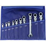 GARANT Open ended spanner / ratchet ring spanner set, in a tool wallet with swivel head