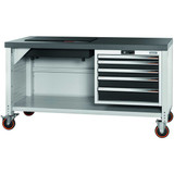 GARANT GridLine Vario workbench with 5 drawers and dark grey Eluplan worktop mobile with granite surface plate