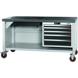 GARANT GridLine Vario workbench with 5 drawers and dark grey Eluplan worktop mobile with granite surface plate