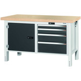 GARANT GridLine Workbench, left side cupboard, right side 4 drawers, Beech marine ply worktop, 20x20G