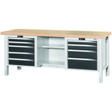 GARANT GridLine Workbench, left side 5 drawers, centre open, right side 4 drawers, Beech marine ply worktop, 20x20G