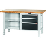 GARANT GridLine Workbench, left side open, right side 3 drawers, Bamboo worktop, 20x20G