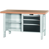 GARANT GridLine Workbench, left side open, right side 3 drawers, Beech marine ply worktop, 20x20G
