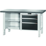 GARANT GridLine Workbench, left side open, right side 3 drawers, Eluplan worktop, dark, 20x20G