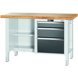 GARANT GridLine Workbench, left side open, right side 3 drawers, Bamboo worktop, 20x20G