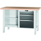 GARANT GridLine Workbench, left side open, right side 3 drawers, Beech marine ply worktop, 20x20G