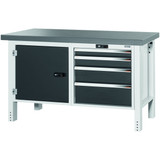 GARANT GridLine Workbench, left side cupboard, right side 4 drawers, Eluplan worktop, dark, 20x20G