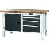 GARANT GridLine Workbench, left side cupboard, right side 4 drawers, Bamboo worktop, 20x20G