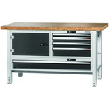 GARANT GridLine Workbench, left side cupboard, right side 4 drawers, wide drawer, Bamboo worktop, 20x20G