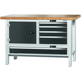 GARANT GridLine Workbench, left side cupboard, right side 4 drawers, wide drawer, Bamboo worktop, 20x20G