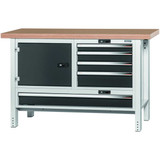 GARANT GridLine Workbench, left side cupboard, right side 4 drawers, wide drawer, Beech marine ply worktop, 20x20G