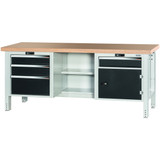 GARANT GridLine Workbench, left side 3 drawers, centre open, right side door and 1 drawer, Beech marine ply worktop, 20x20G