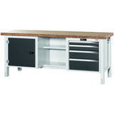 GARANT GridLine Workbench, left side cupboard, centre open, right side 4 drawers, Bamboo worktop, 20x20G