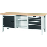 GARANT GridLine Workbench, left side cupboard, centre open, right side 4 drawers, Beech marine ply worktop, 20x20G