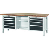 GARANT GridLine Workbench, left side 5 drawers, centre open, right side 4 drawers, Bamboo worktop, 20x20G