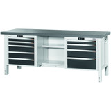 GARANT GridLine Workbench, left side 5 drawers, centre open, right side 4 drawers, Eluplan worktop, dark, 20x20G