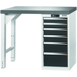 GARANT GridLine Vario workbench with drawer casing 16G, height 850 mm, Eluplan worktop, dark, 12x20G