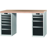 GARANT GridLine Vario workbench with 2 drawer casings 16G, height 850 mm, Beech marine ply worktop, 12x20G