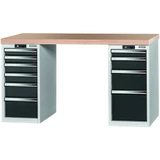 GARANT GridLine Vario workbench with 2 drawer casings 16G, height 850 mm, Beech marine ply worktop, 12x20G
