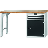 GARANT GridLine Vario workbench with drawer casing 24G, cupboard, height 850 mm, Bamboo worktop, 20x20G
