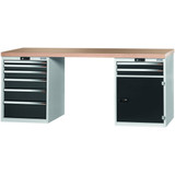 GARANT GridLine Vario workbench with 2 drawer casings 24G, height 850 mm, Beech marine ply worktop, 20x20G