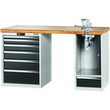 GARANT GridLine Vario workbench with 2 drawer casings, swing-away and height adjustment unit, height 850 mm, Bamboo worktop, 20x20G