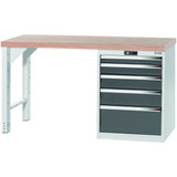 GARANT GridLine Vario workbench 5S, drawer casing 24G, height 850 mm, Beech marine ply worktop, 20x20G