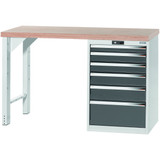 GARANT GridLine Vario workbench 5S, drawer casing 24G, height 950 mm, Beech marine ply worktop, 20x20G