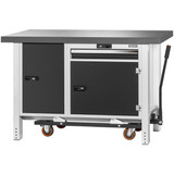 GARANT GridLine Workbench with undercarriage, with height adjuster and vice, with Eluplan worktop, dark, 20x20G