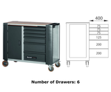 GARANT GridLine ToolTruck mobile workbench with bamboo worktop, drawers, and cupboard in silver and anthracite