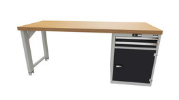 Workbench with drawer casing 24G, cupboard, height 850 mm, Beech Marine Ply worktop, 20×20G, Worktop length: 2000mm