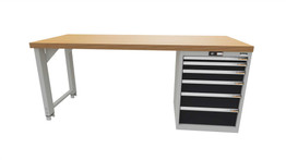 Workbench with drawer casing 24G, height 850 mm, Beech Marine Ply worktop, 20×20G, Worktop length: 2000mm