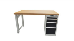 Workbench with drawer casing 16G, height 850 mm, Beech Strips worktop, 12×20G, Worktop length: 1500mm