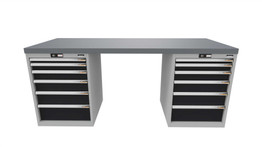 Workbench with 2 drawer casings 24G, height 850 mm, Eluplan worktop, 20×20G, Worktop length: 2000mm