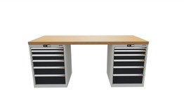Workbench with 2 drawer casings 24G, height 850 mm, Beech Marine Ply worktop, 20×20G, Worktop length: 2000mm