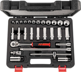 4045197955975 Holex Socket Set 3/8 inch Square Drive 28 Pieces Carrying Case Plastic Inlays Holex 630047 28