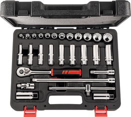 4045197955975 Holex Socket Set 3/8 inch Square Drive 28 Pieces Carrying Case Plastic Inlays Holex 630047 28