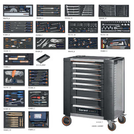 Garant GridLine Tool Cart with 8 Full Extension Drawers, 219 Piece Tool Set with all 19 Rigid Foam Inlays