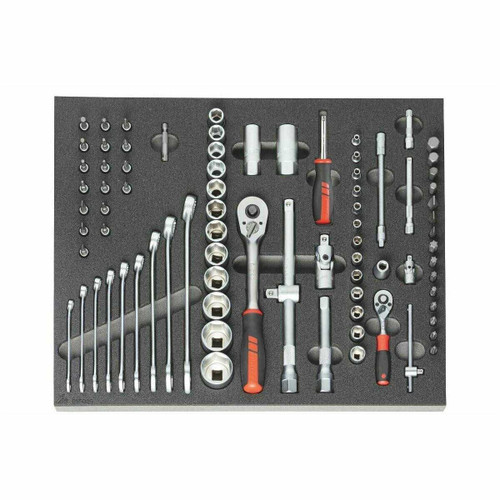 Holex 1/4" and 1/2" Drive Socket Set in Ridged Foam Inlay, 82 Pieces