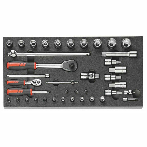 Holex 1/4" and 1/2" Drive Socket Set in Ridged Foam Inlay, 39 Pieces