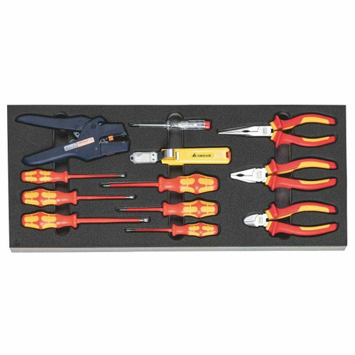 Insulated Electrician's Tool Set in Rigid Foam Inlay, 12 Pieces